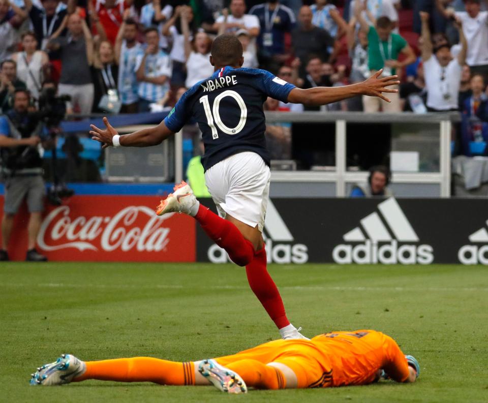  Teen star Kylian Mbappe celebrates on his way to a glorious double vs Argentina