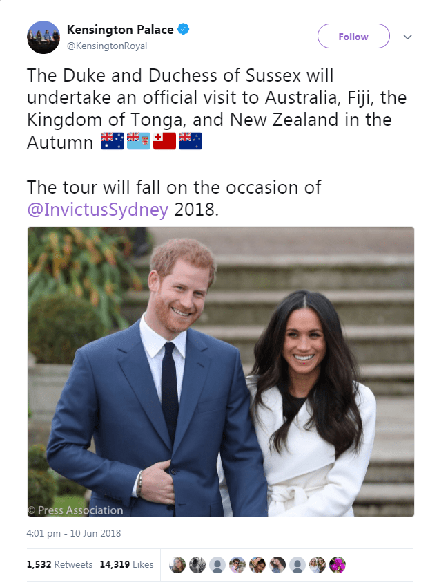  The Duke and Duchess of Sussex will be travelling thousands of miles on an official visit Down Under