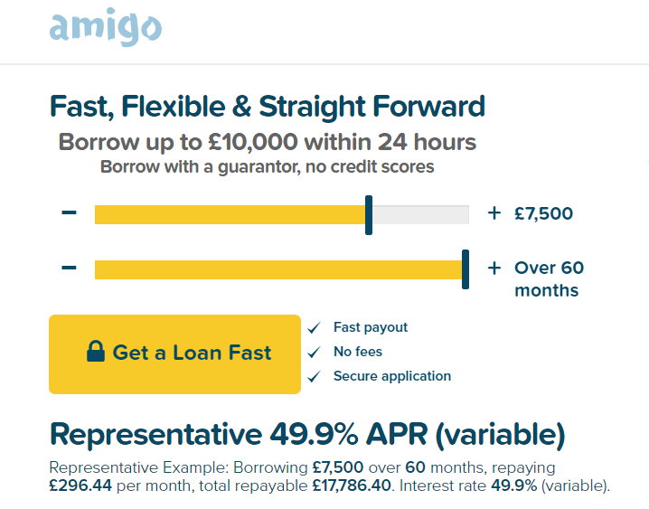  Amigo's 49.9 per cent rate of interest will see Ryan repay £18k for a £7.5k loan over five years