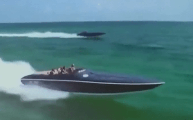 Miami Vice-style speed boats also starred in Trump’s film