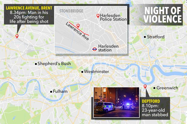  A night of horror unfolded in London last night, with two men seriously injured in separate attacks