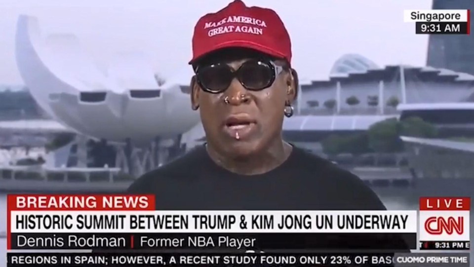 Rodman later donned a MAGA cap supporting Trump and broke down on a live CNN interview