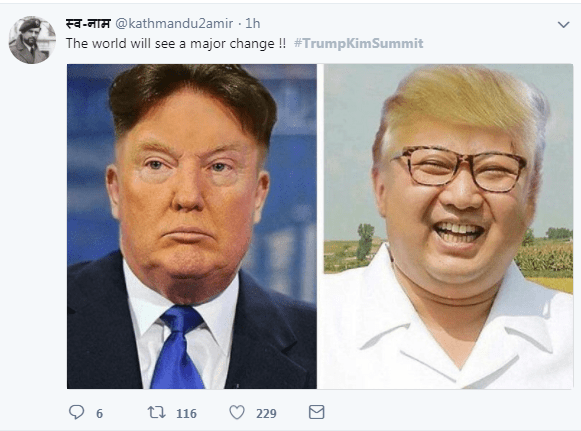  Kim Jong-un certainly looks a lot happier with his new hairstyle than Donald Trump in this meme