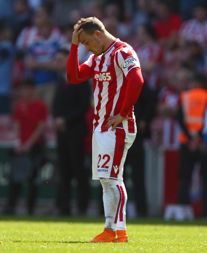  Xherdan Shaqiri left devastated as Stoke are relegated to Championship