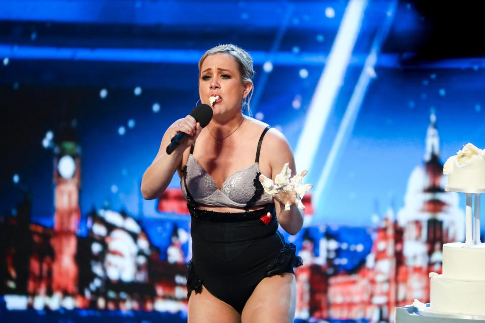  The 32-year-old shocked judges with her act which involves her stripping off and eating cake whilst she sings opera