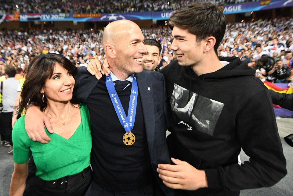  The former Real boss celebrates another Champions League triumph with his wife Veronique and son Theo