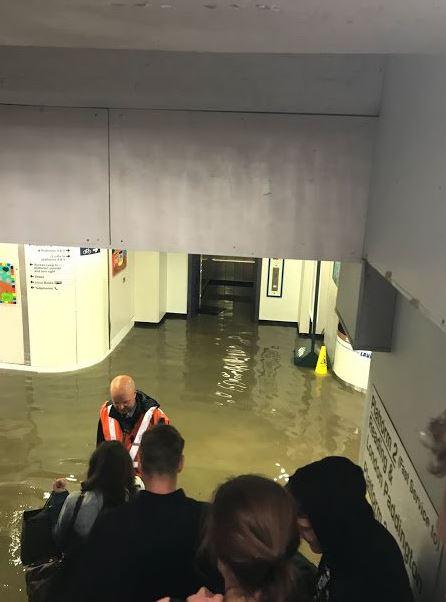  Commuters who arrived at Didcot train station in Oxfordshire were forced to exit through the floodwater