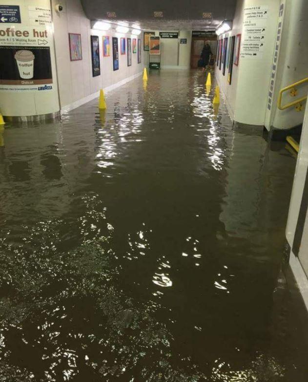  The entire hallway of the station was completely flooded