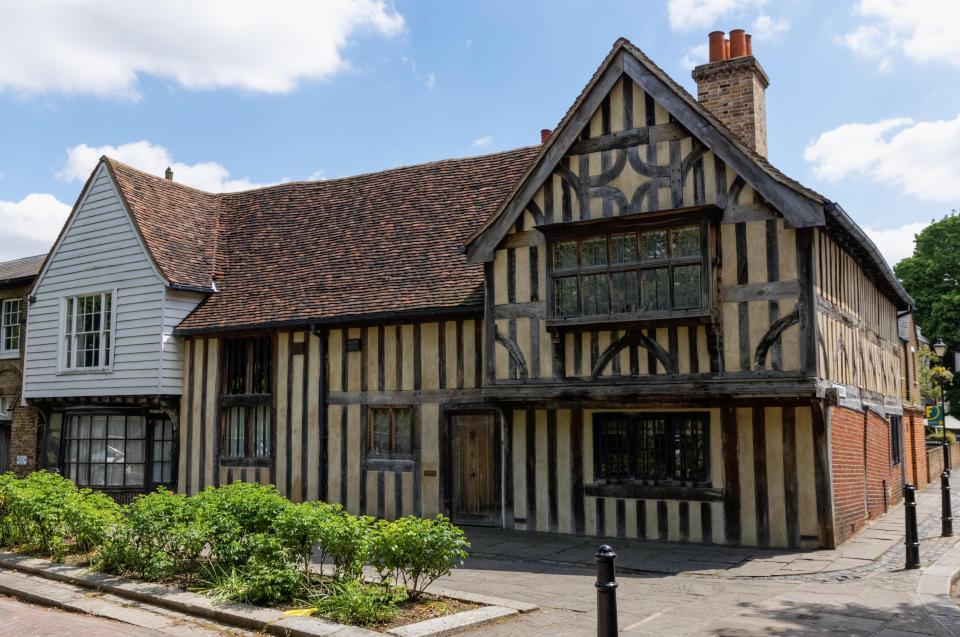  You can tell a real Tudor home like this 15th century job thanks to the jetty - the outcropping at the top of the building