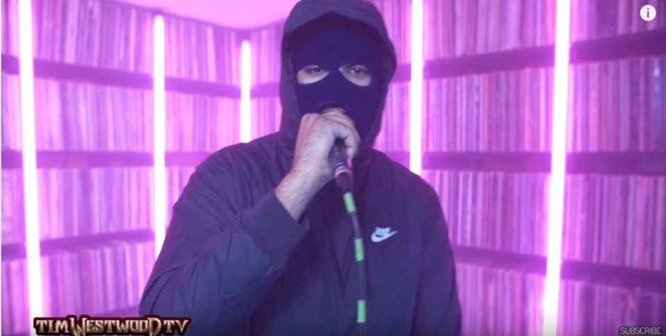  Rapper M Huncho appeared on TimWestwoodTV wearing a balaclava