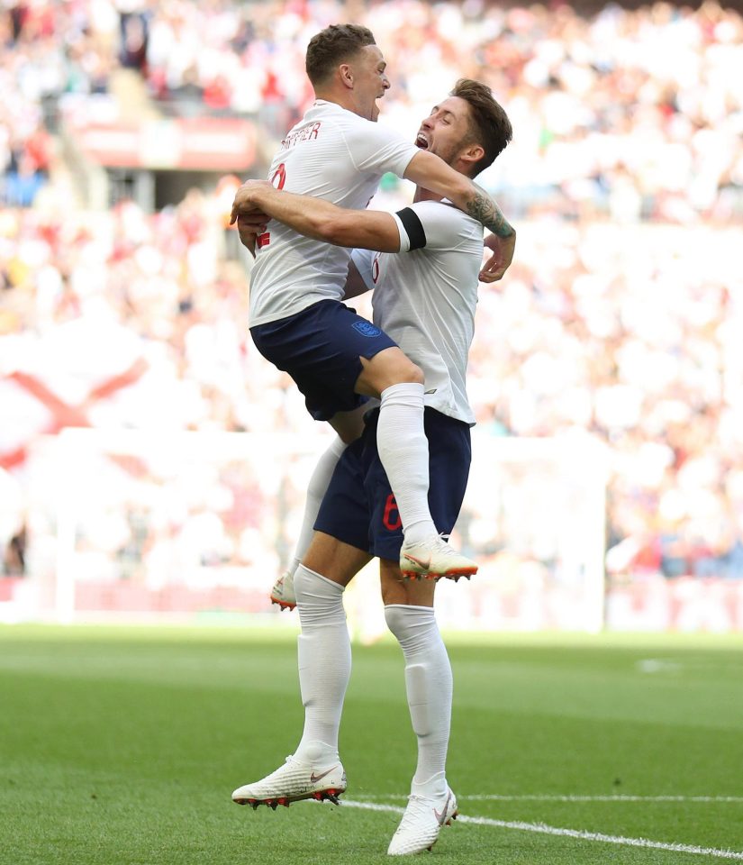  Three Lions centre-back Cahill celebrates after expertly tucking home his header against the Super Eagles