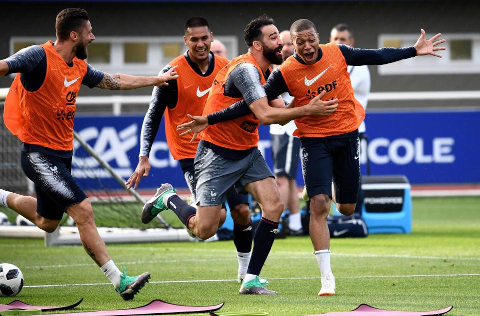  Kylian Mbappe was mobbed in training by his team-mates