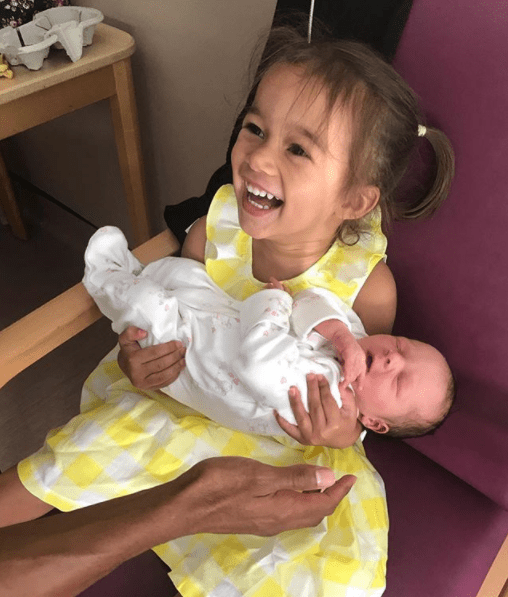  The couple's daughter Matilda looked overjoyed at her new baby sister's arrival