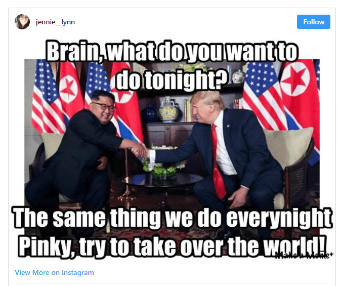  Brain gain ... this meme 'jokes' the pair dream of world domination