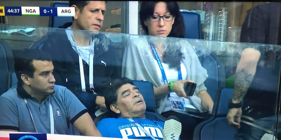 It has been reported that Maradona, seen asleep during the Nigeria game, is acting up to provide footage for a new documentary