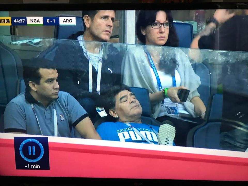  Diego Maradona was then shown close to sleep midway through the game as events took their toll