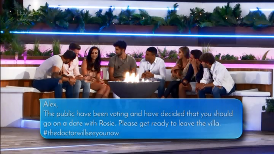  Alex received a text to say the public had voted to send him on a date with Rosie