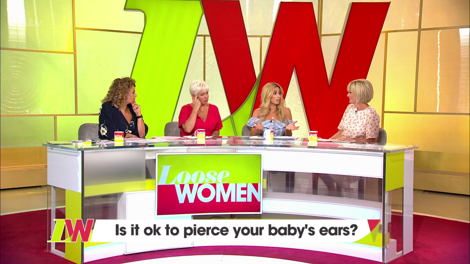  Loose Women entered a heated debate over whether it is OK to pierce a baby's ears when they are too young to remember the pain