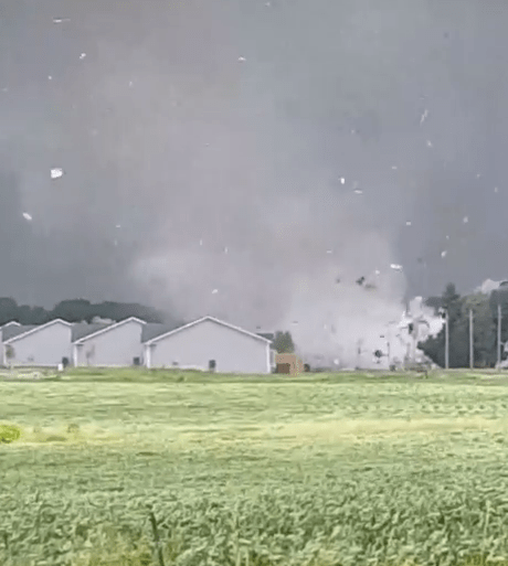  An Iowa local caught this terrifying footage on his phone of the tornado wreaking havoc and destroying houses