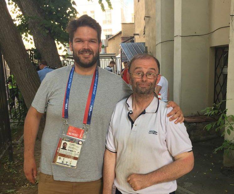  Douglas with ITV news editor Dan Howells, who helped him secure a ticket for him to watch England play against Panama