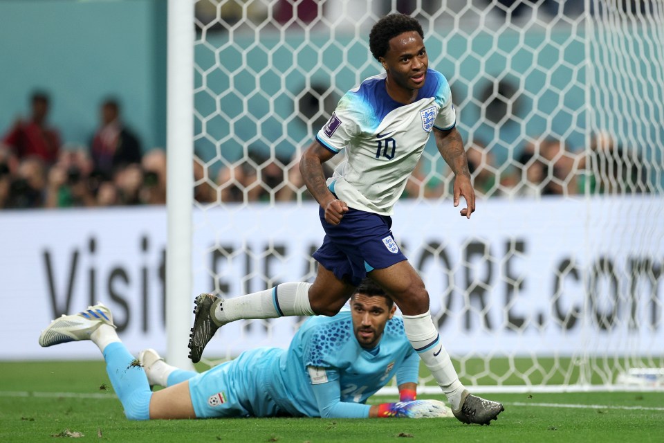  Raheem Sterling celebrates scoring for England at the 2022 World Cup