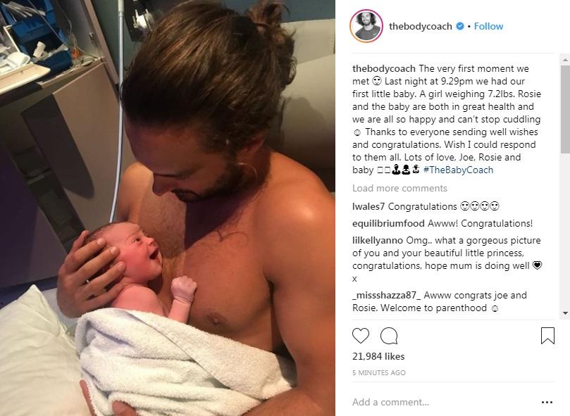 Joe Wicks posted this sweet snap of the moment he held his daughter for the first time