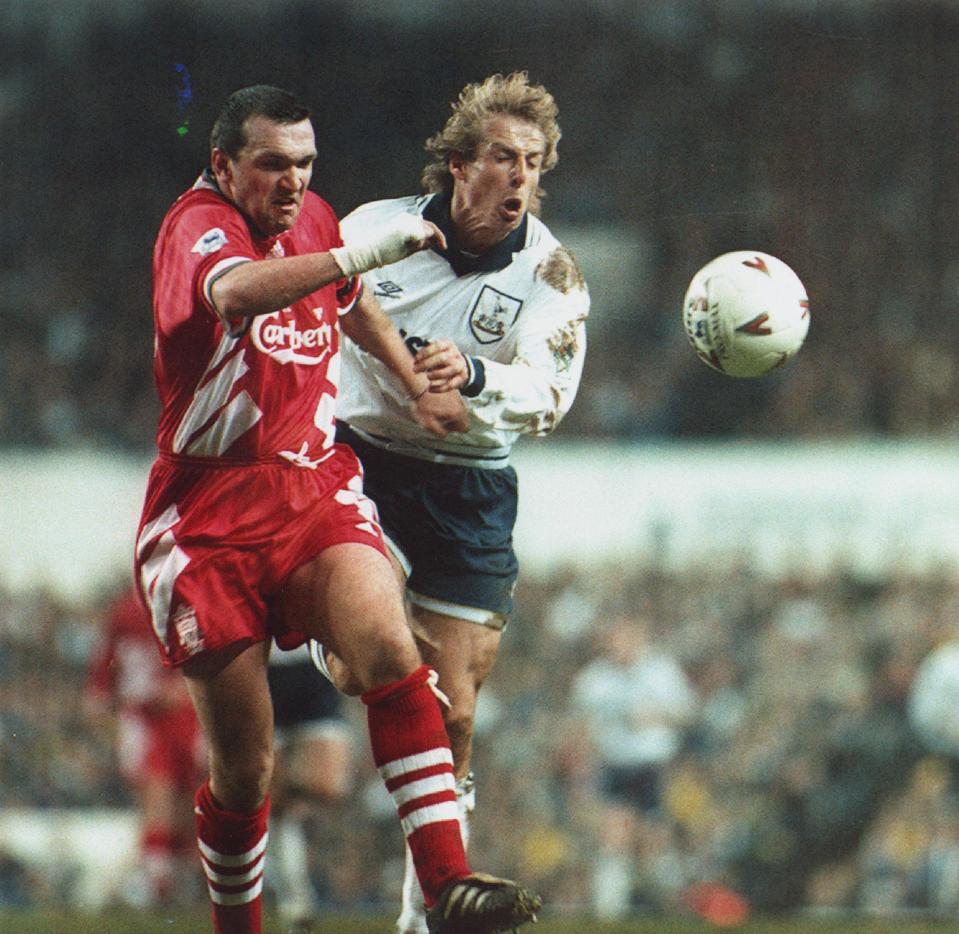  Ruddock enjoys a tussle with Jurgen Klinsmann