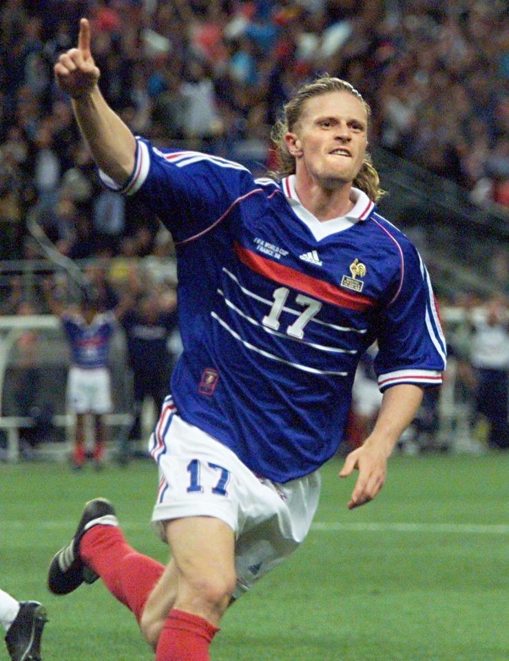  Petit celebrates scoring France's third goal against Brazil in the 1998 World Cup final