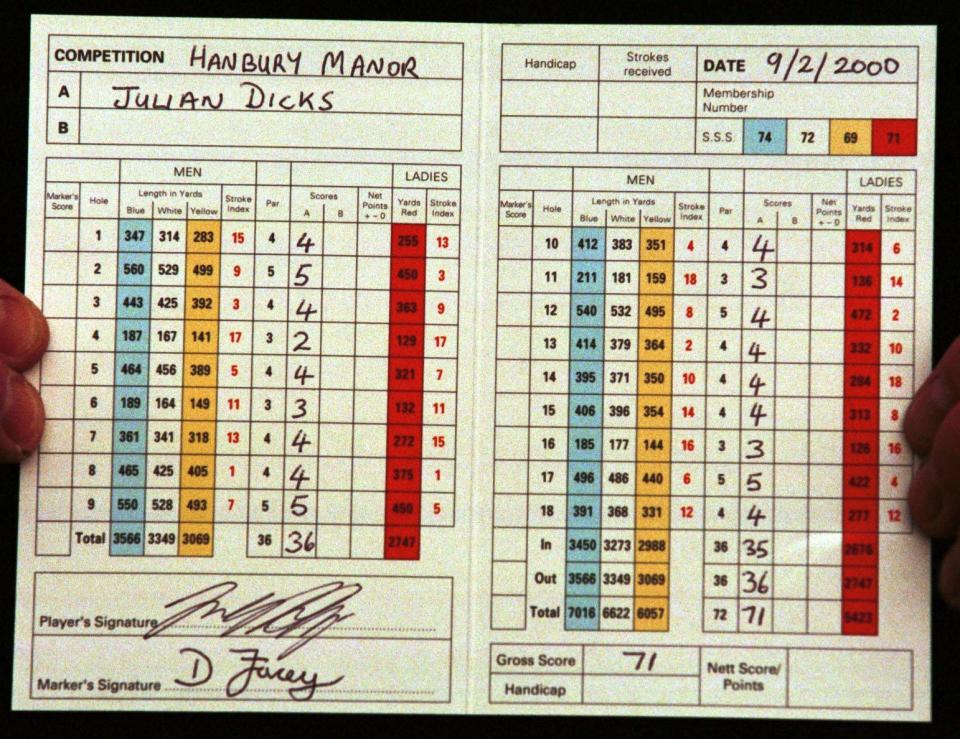  A scorecard from Dicks' golfing days