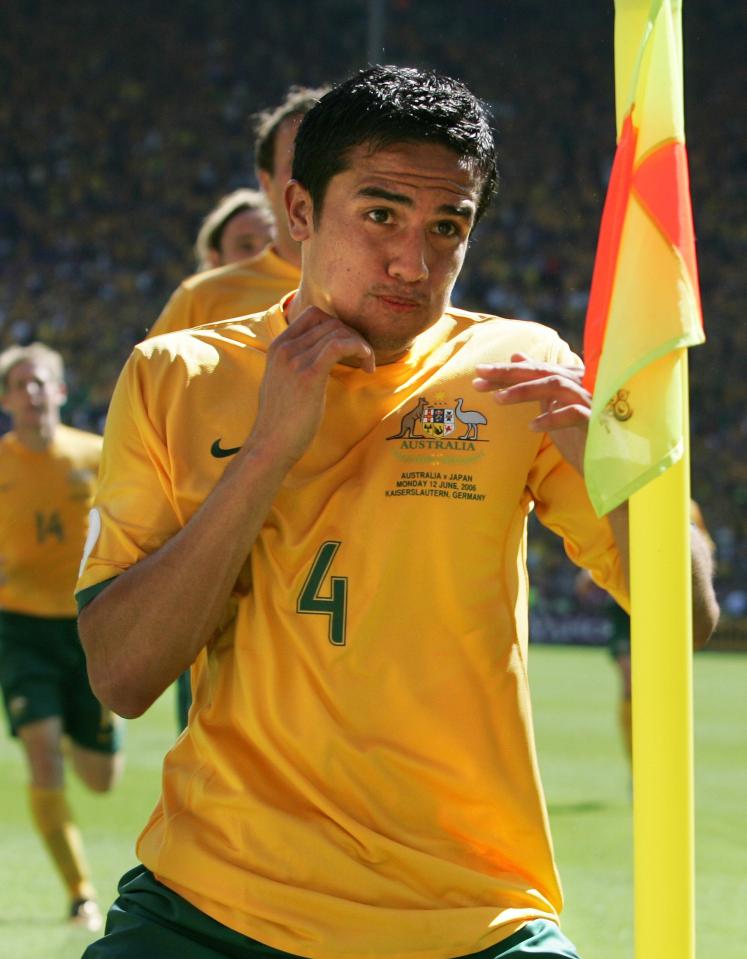  Tim Cahill celebrates scoring Aussies first ever World Cup goal against Japan in 2006