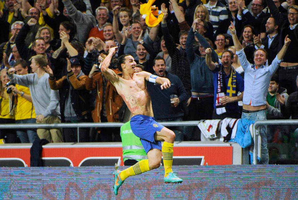  Ibrahimovic celebrates his remarkable goal in the 2012 meeting