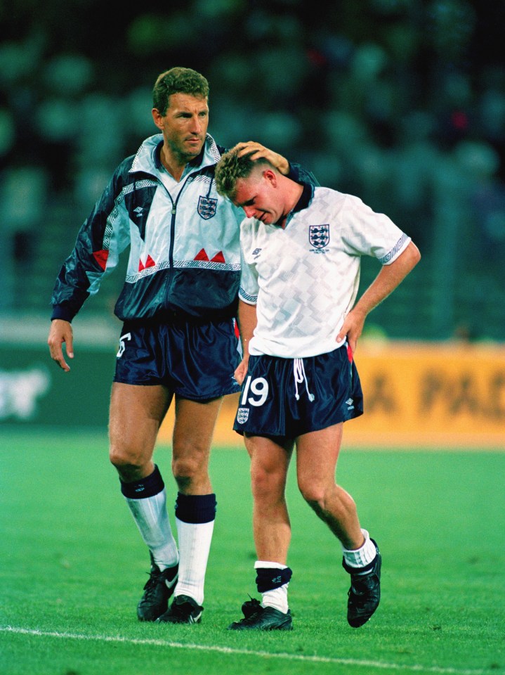 Gazza is consoled during the Italia 90 semi-final