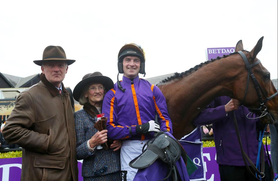  Mullins with his father Willie, after stealing the Punchestown Champion Hurdle aboard Wicklow Brave