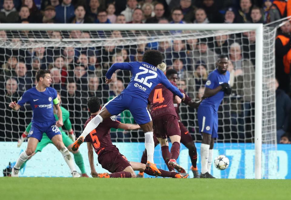  Willian hit Chelsea's only goal in their 4-1 aggregate defeat to Barcelona in the Champions League last 16 in February