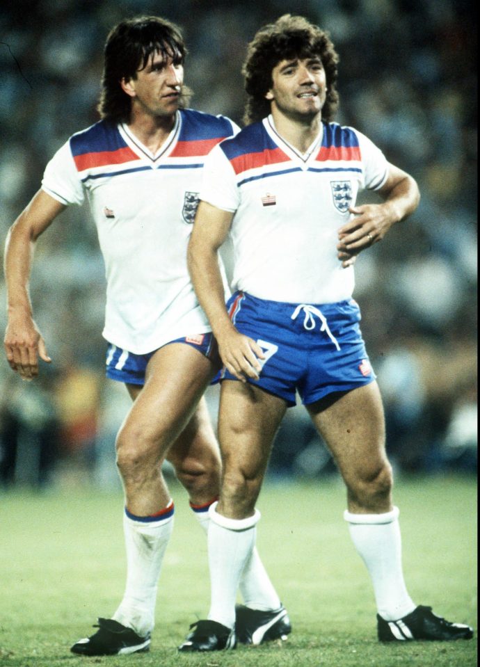  Paul Mariner and Kevin Keegan wear the 1982 England shirt that the training top is based on