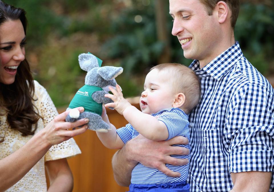  The Duchess of Cambridge gives George a toy bilby on a 2014 royal tour of Australia