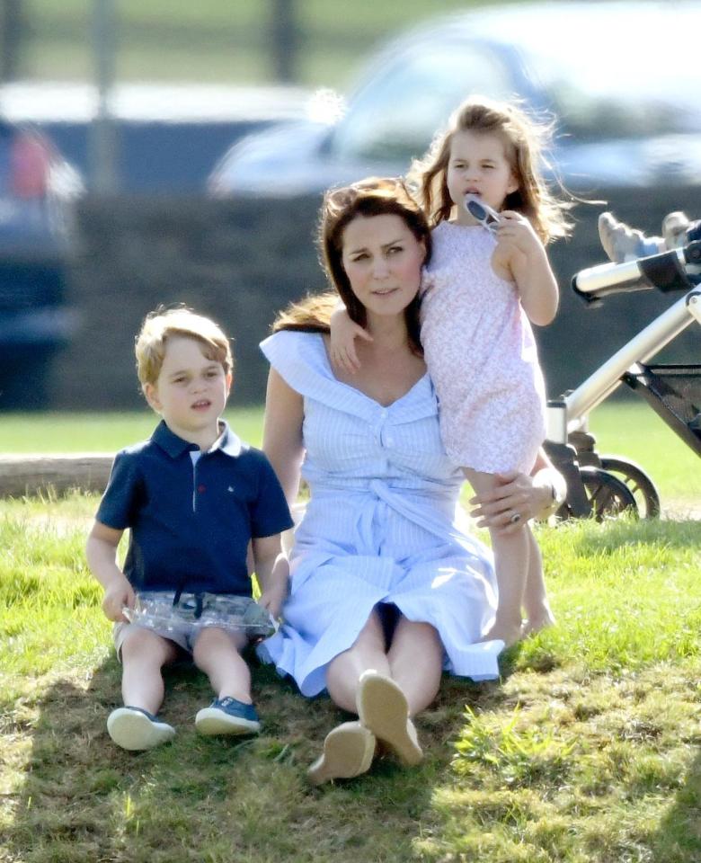  Kate Middleton with George and Charlotte at the Maserati Royal Charity Polo Trophy recently