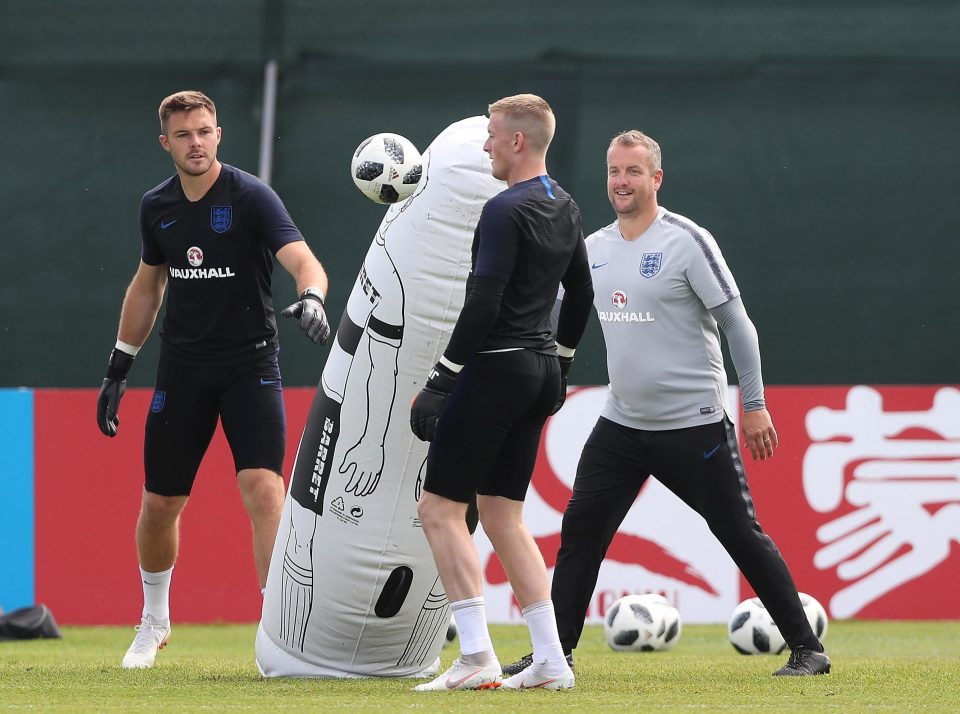  Goalkeeping coach Martyn Margetson works with England's keepers in St Petersburg