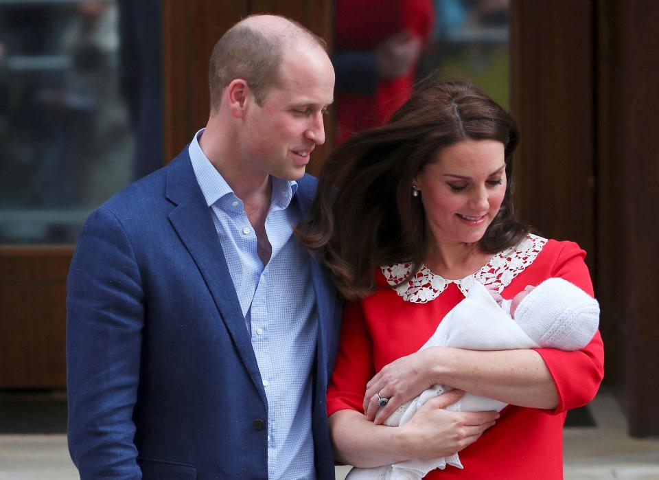  The Duke and Duchess of Cambridge on the steps of the Lindo Wing of St Mary's Hospital in London with Prince Louis