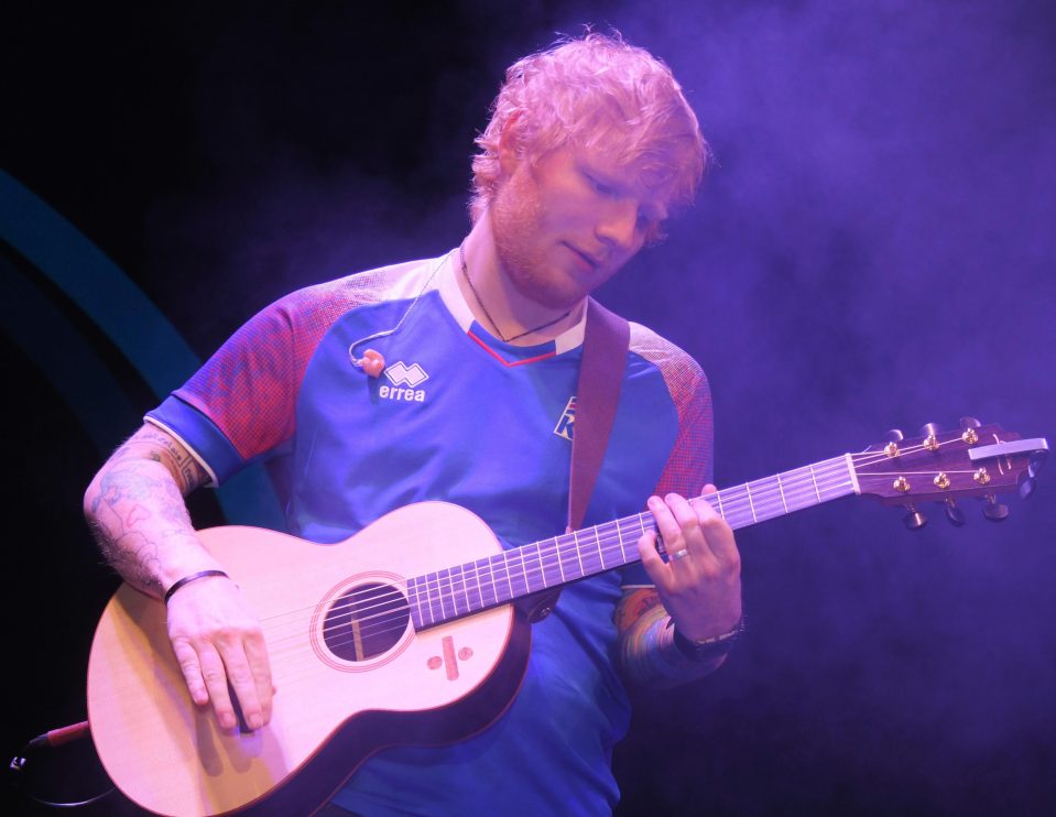  Ed Sheeran performs at the Argento Ball for the Elton John AIDS Foundation