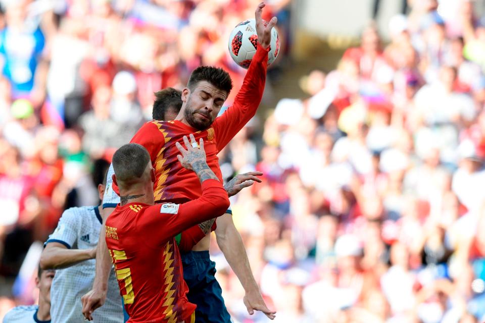  Gerard Pique inexplicably raised his arm to give away a first-half penalty