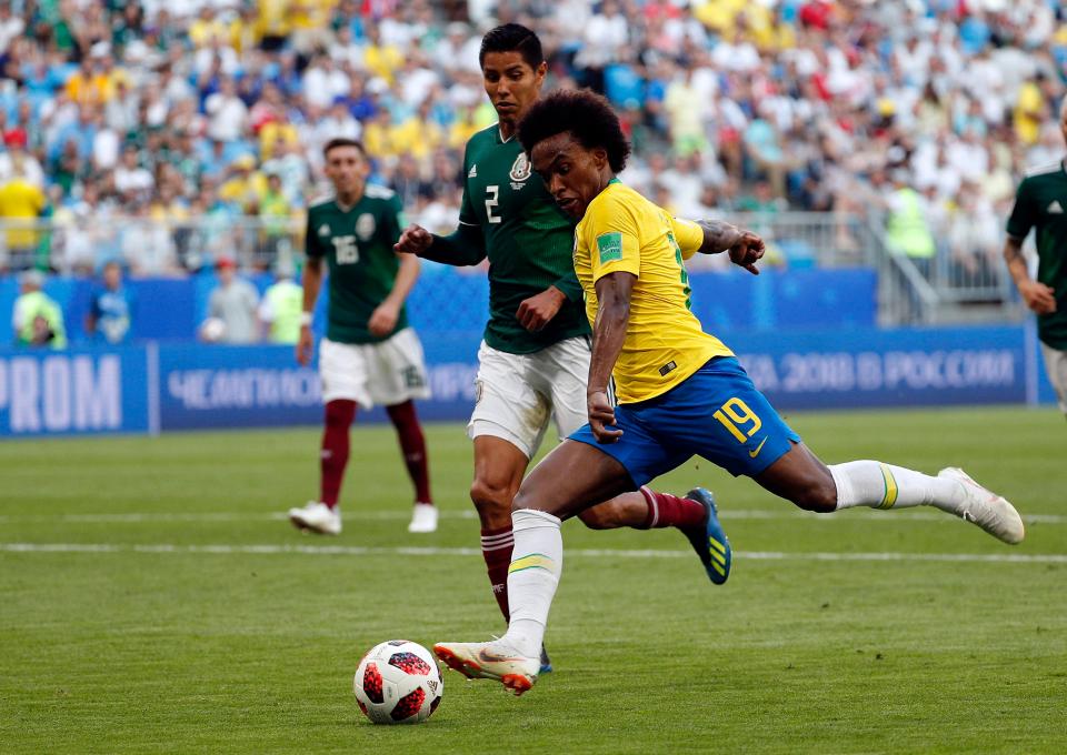  The winger crossed for Neymar to net Brazil's opening goal in a 2-0 World Cup last 16 win over Mexico on Monday