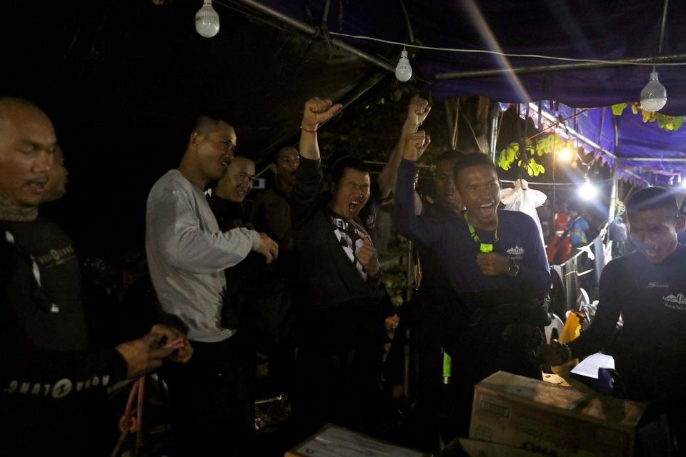  Thailand's Navy Seal earlier celebrating after the boys were found safe and sound