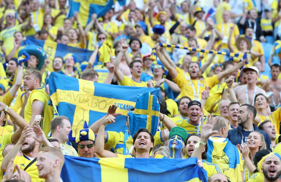  Sweden fans go mad after their side score a winner against Switzerland