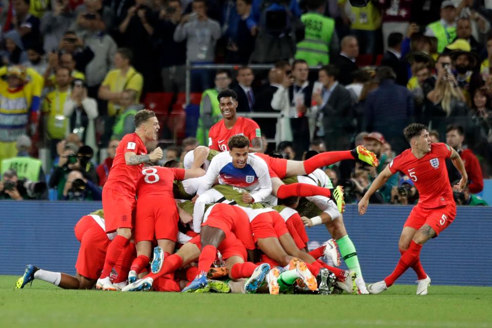  England celebrated victory over Colombia after Eric Dier scored the winning spot kick