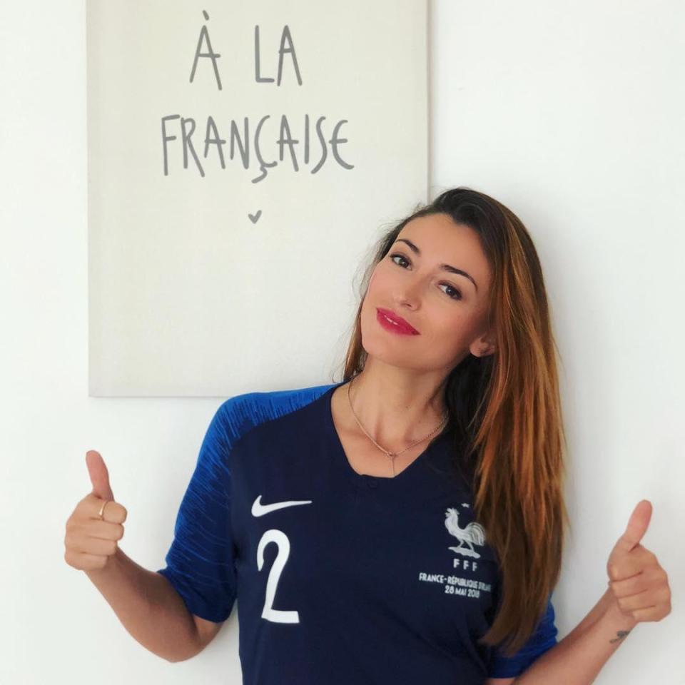  A keen supporter of Les Bleus, Rachel Legrain-Trapani shows her support for her beau wearing his jersey