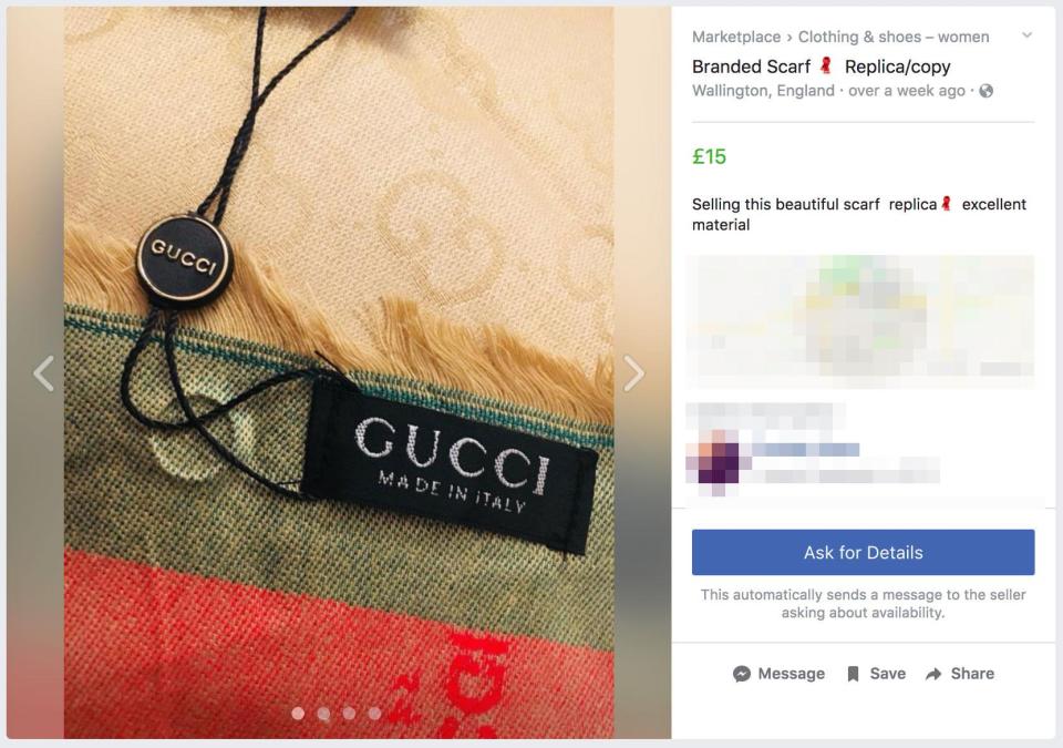  Some sellers were peddling fake Gucci wear at discount prices