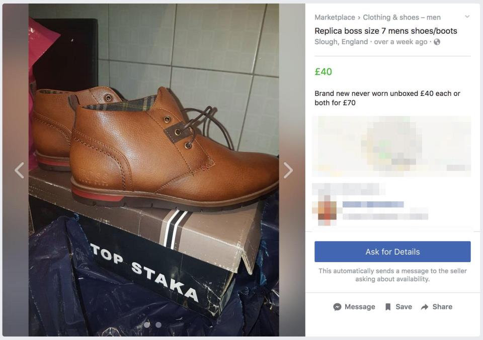  Fake shoes were also being offered through Facebook Marketplace at discounted prices