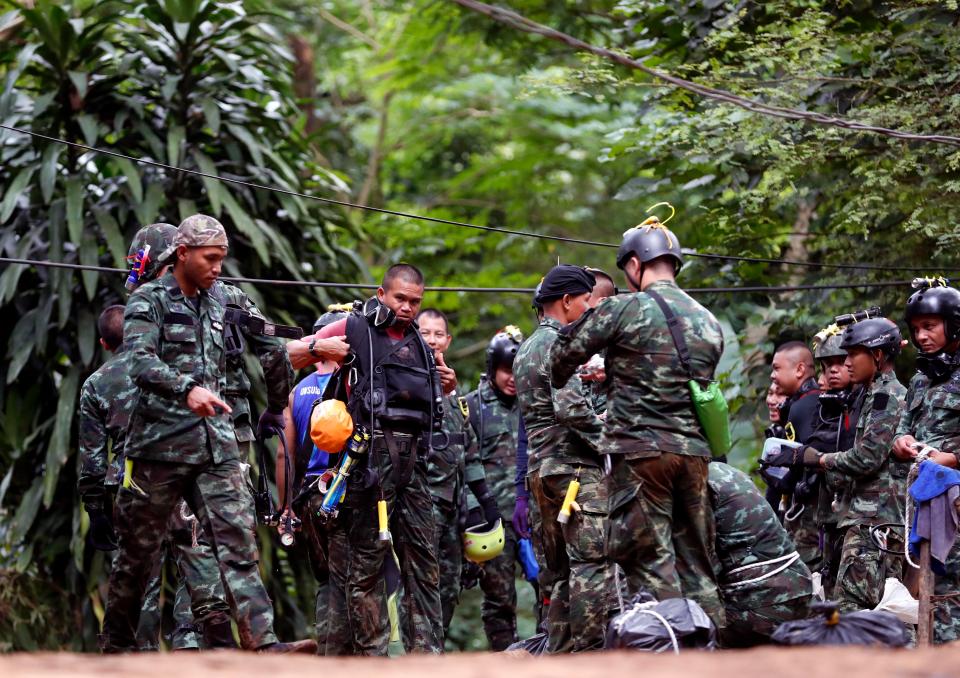  Thai soldiers prepare scuba diving gear and rescue equipment during the ongoing rescue operations