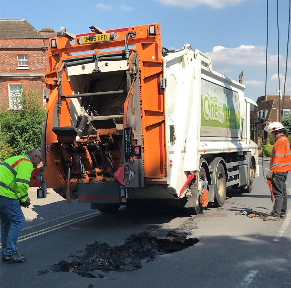  Although the heat melted the tarmac, officials are still investigating what caused the huge hole to open up